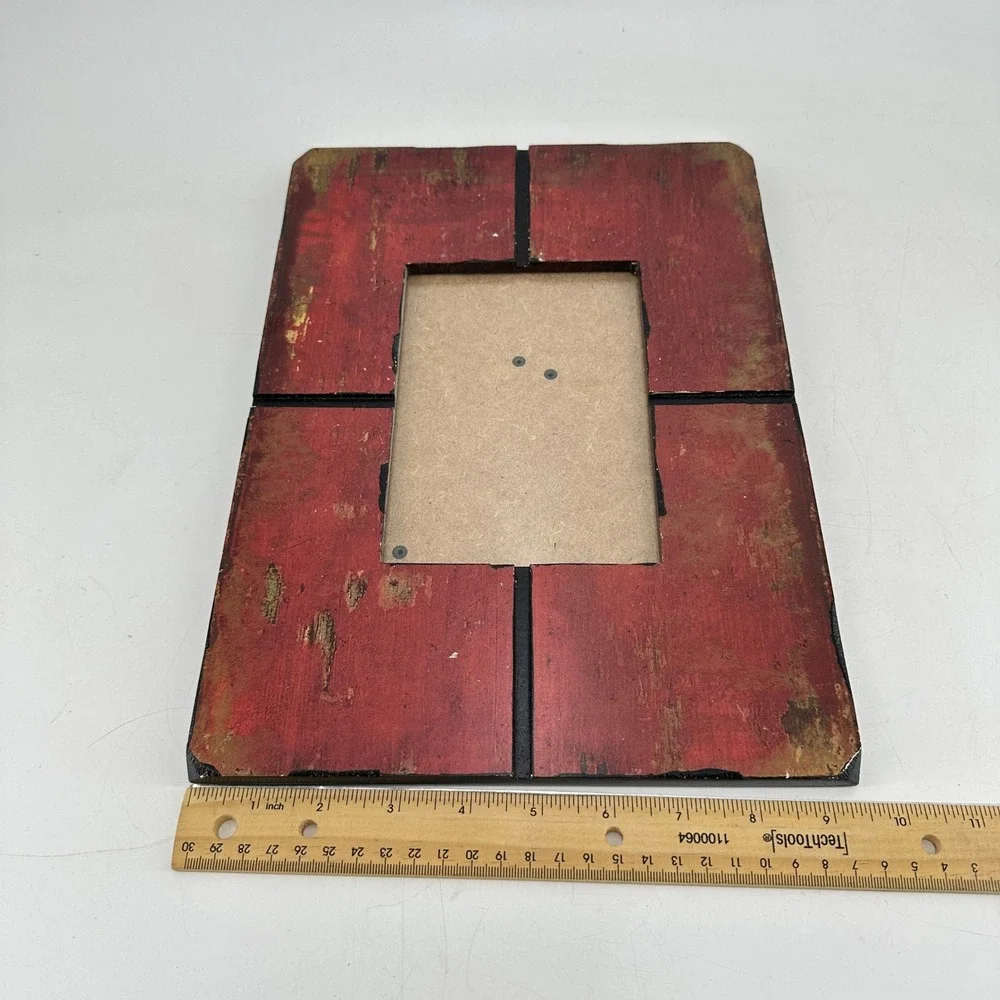 Rustic Distressed Red and Gold Wood Picture Frame Tabletop Wall Mount 4x6 5x7